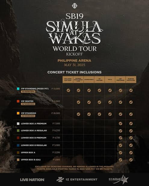 CONCERT TICKET INCLUSIONS